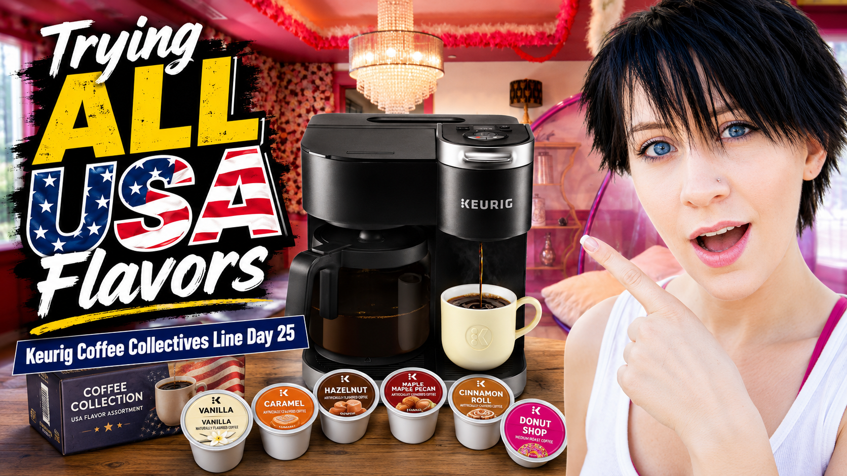 Product review thumbnail example with coffee maker, product focus, bold review headline, and expressive subject
